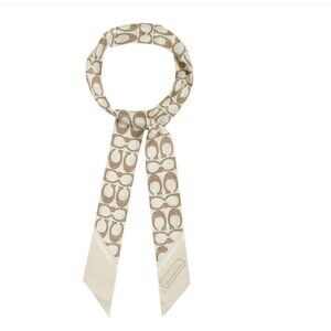 COACH Signature logo 100% silk vintage women's skinny scarf - Ivory /Beige